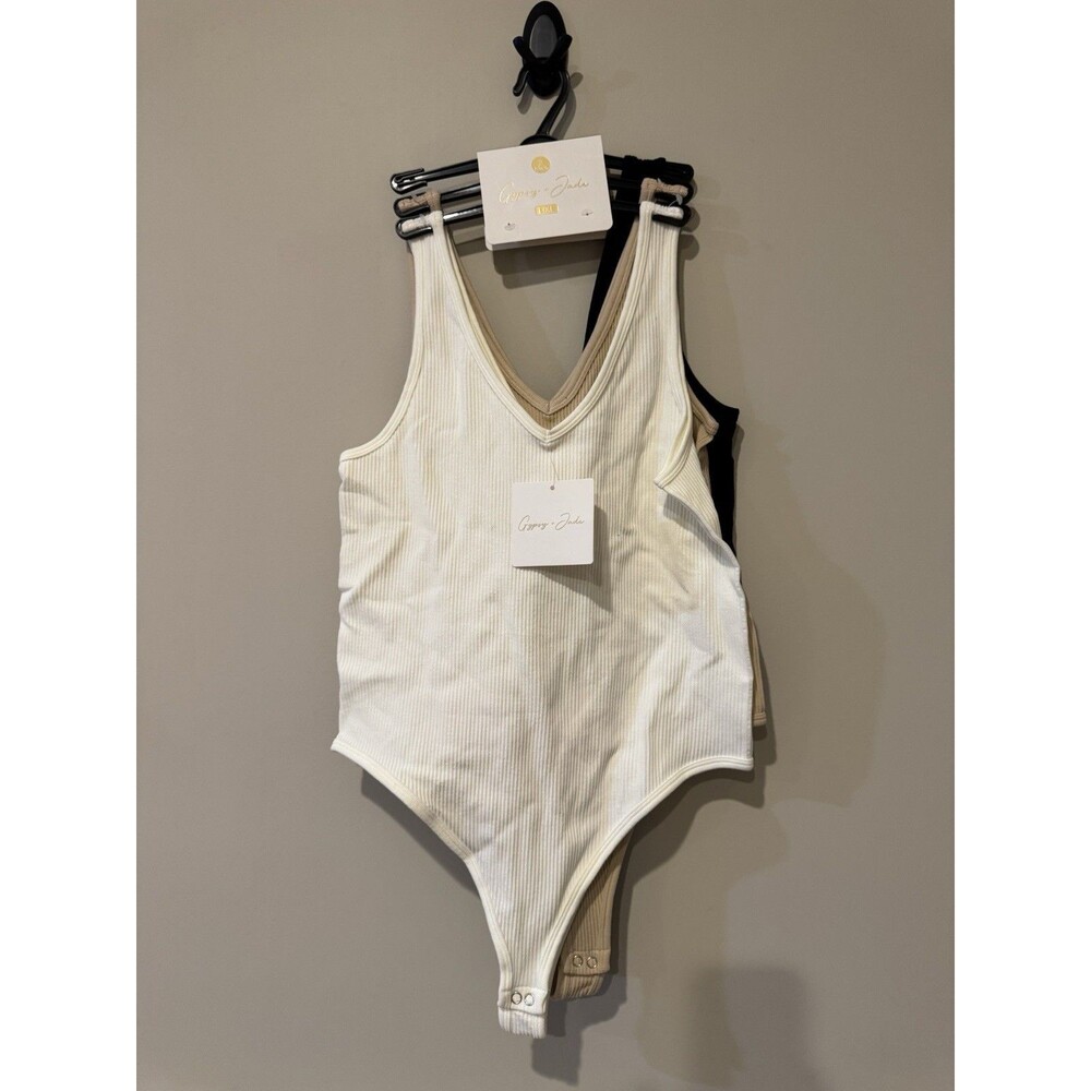 Gypsy + Jade Womens Solid Bodysuit 3-Pack L/XL Ivory/Sand/Black